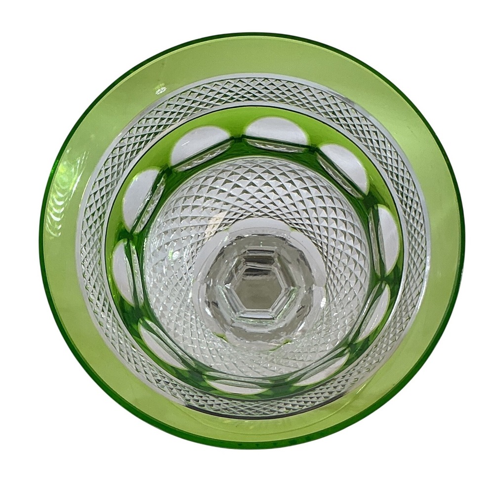 Vintage Green Cut to Clear Crystal Wine Hock Tall Stem Faceted Glassware - Picture 8 of 9